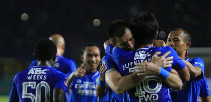 Vladimir Vujovic mencetak gol kemenangan Persib atas PSM Makassar di laga perdana Piala Presiden 2017. (Riana Setiawan)