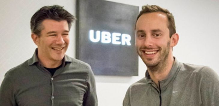 Chief executive Uber,Travis Kalanick (kiri) dan Anthony Levandowski. Foto: Tony Avelar/Associated Press