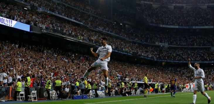 Selebrasi gol Marco Asensio usai mencetak gol untuk Real Madrid (Reuters)