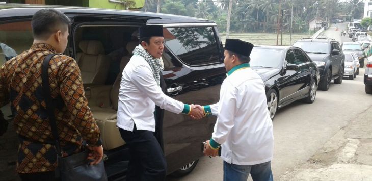 Ketua Umum PPP Muhammad Romahurmuziy di Pondok Pesantren Miftahul Huda Manonjaya Kabupaten Tasikmalaya, Kamis (31/5/2018).