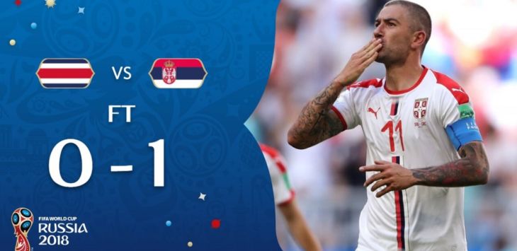 Gol bek AS Roma, Aleksandar Kolarov menjadi penentu kemenangan Serbia atas Kosta Rika, Minggu (17/6/2018) malam WIB. (FIFA World Cup