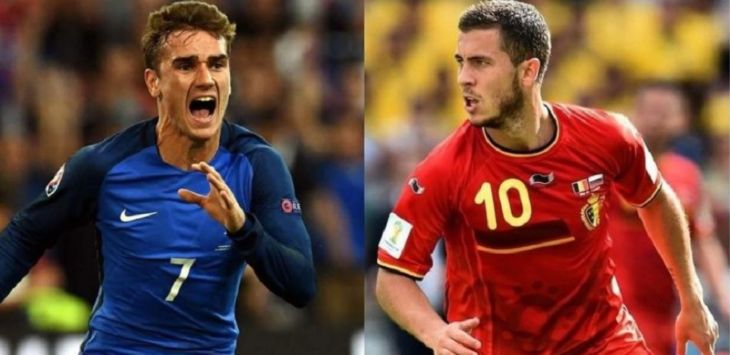 Antoine Griezman (Prancis) dan Eden Hazard (Belgia).