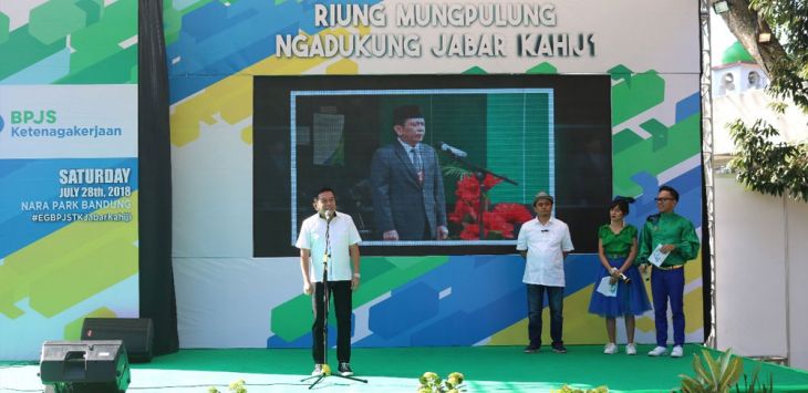 SILATURAHMI: Ratusan karyawan BPJS Ketenagakerjaan Wilayah Jabar mengikuti kegiatan Pembinaan Personil Employee Gathering di Nara Park Bandung, Sabtu (28/7/2018).