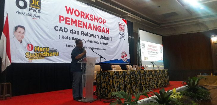 Ketua TPPW PKS Jawa Barat Haru Suandharu di acara Workshop Pemenangan dan CAD dan Relawan Jabar 1 pada Sabtu (24/11/2018).