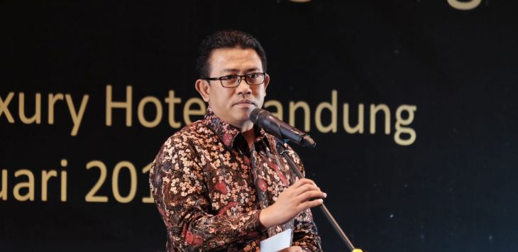 Kakanwil DJP Jabar I Neilmaldrin Noor pada acara Tax Gathering KPP Pratama Bandung Tegallega di Bandung, Kamis (31/1).