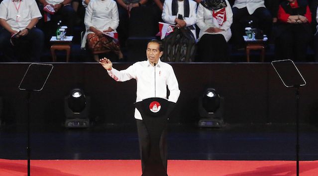 Presiden Terpilih Joko Widodo beserta Istri menyampaikan visi di saksikan Wakil Presiden terpilih KH Maruf Amin beserta istri dalam Visi Indonesia di SICC, Sentul, Jawa Barat. Jokowi memaparkan visi dalam pemerintahannya 5 tahun kedepan. 