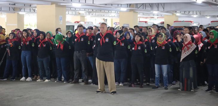 Ratusan Relawan Layad dihadirkan dalam apel siaga, di Cimahi Technopark Jln. Baros, Senin (24/2/2020).