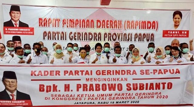 Rapat Pimpinan (Rapim) Dewan Pimpinan Daerah (DPD) Partai Gerindra Provinsi Papua sepakat memutuskan untuk mempertahankan Prabowo Subianto sebagai Ketua Umum DPP Partai Gerindra dan capres 2024. (istimewa)