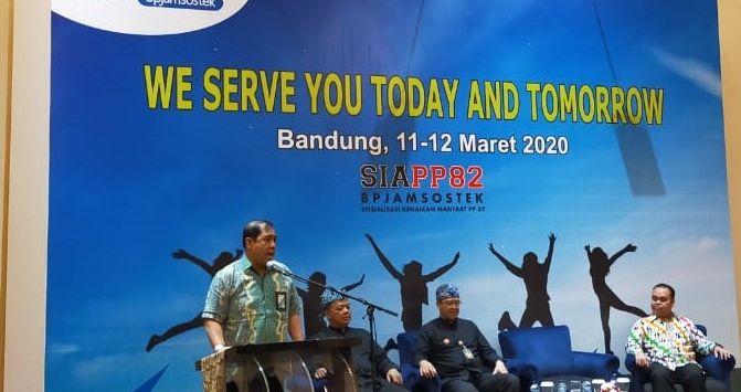 SOSIALISASI: BP Jamsostek Bandung Suci menyosialisasikan PP 82 Tahun 2019 di Bandung, Jawa Barat (12/3/2020).  (Foto : IST)