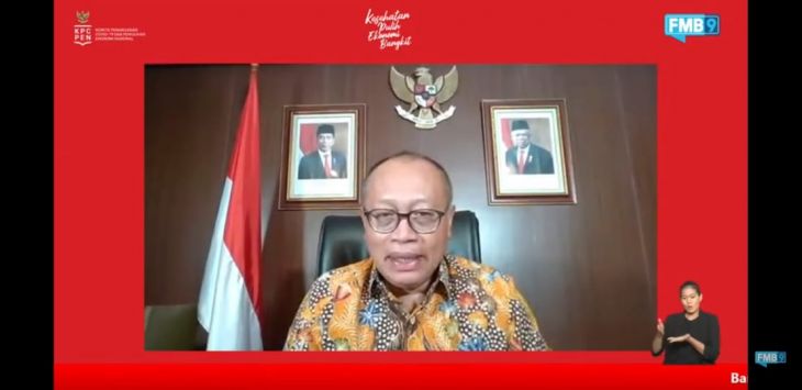 NARASUMBER: Direktur Utama BPJAMSOSTEK, Agus Susanto saat menjadi narasumber pada acara dialog Forum Merdeka Barat (FMB) 9 yang membahas tentang Bantuan Subsidi Upah dan Prakerja.