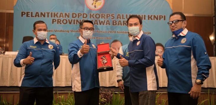 Gubernur Jabar, Ridwan Kamil mengajak Korps Alumni KNPI Provinsi turut membantu pemulihan ekonomi Jabar. Foto/Humas Pemprov Jabar