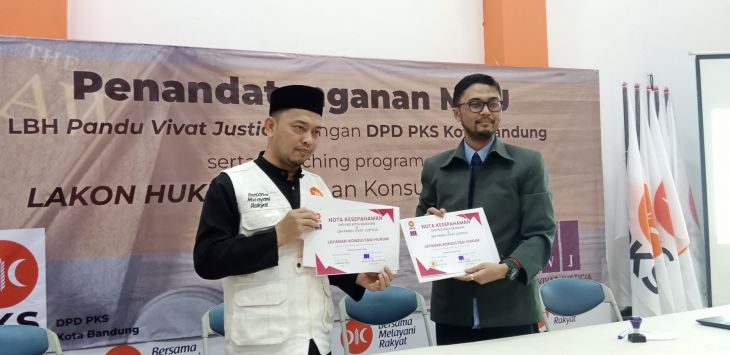 DPD PKS Kota Bandung dan Lembaga Bantuan Hukum Pandu Vivat Justicia (LBH PVJ), menjalin Kerjasama terkait program layanan Konsultasi Hukum (Lakon Hukum). (ist)