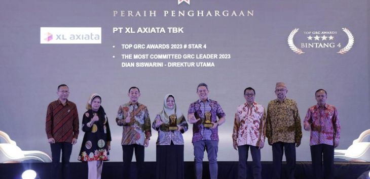 TOPGRC1 : Tim XL Axiata pada saat melakukan penjurian dan wawancara dari dewan juri TOP GRC Awards melalui aplikasi rapat zoom, yang berlangsung di Jakarta, Rabu (02/8/2023).
