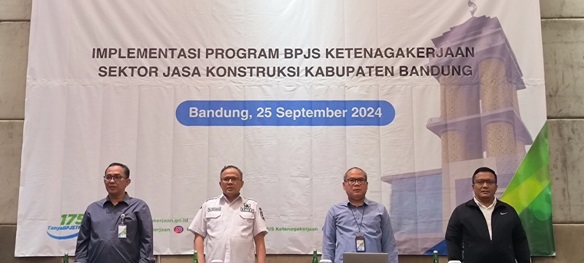 BPJS Ketenagakerjaan Bandung Bojongsoang dan Pemerintah Kabupaten Bandung mengadakan kegiatan sosialisasi, monitoring dan evaluasi mengenai implementasi program BPJS Ketenagakerjaan sektor Jasa Konstruksi di Kabupaten Bandung (25/09/2024).