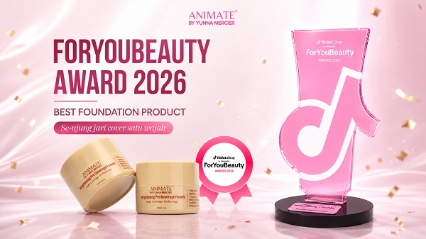Kepercayaan konsumen terhadap Animate Brightening Pro Coverage Foundation semakin diperkuat dengan diraihnya penghargaan Best Foundation pada For You Beauty Award TikTok 2026. Foto : Dok. Animate Beauty

