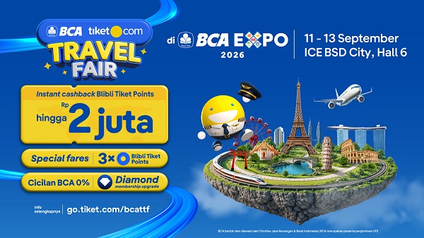 BCA tiket.com Travel Fair kembali hadir menyapa masyarakat di BCA Expo 2026, ICE BSD City, Hall 6 pada 11-13 September 2026 untuk menghadirkan beragam penawaran yang membantu masyarakat merencanakan perjalanan domestik maupun internasional dengan lebih hemat. Foto : For Pojok Bandung